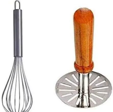 Combo Set of 2 pcs Stainless Steel Potato Vegetable Masher & Egg Whisker Other Kitchen Tools