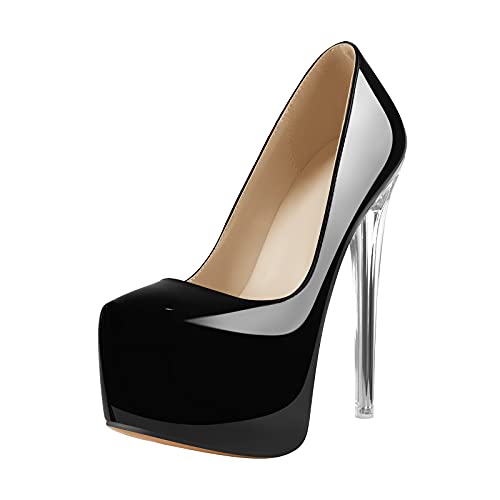 Platform Stiletto High Heels for Women, Round Closed Toe Sexy Heeled Pumps Transparent Metal Heels Dress Shoes4