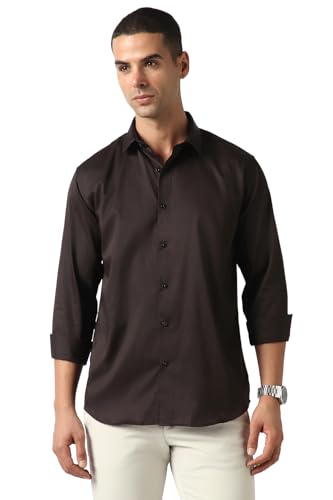Image of Van Heusen Solid Party Shirt for Men | Premium Cotton | Slim Fit | Full Sleeves | Club & Party