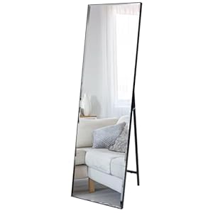 Hoikwo Grand Miroir sur Pied avec Cadre Noir, 140×41 cm Anti-Explosion Miroir a Poser au Sol pour Chambre à Coucher Salon ou Salle de Bain