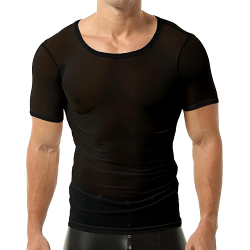 Mens Mesh Undershirt See Through Shirts Short Sleeves Tank Tops Sheer Shirt Activewerar