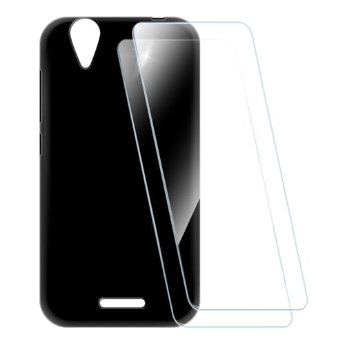 ESCAMOT Bedruckte Hülle + 2 Glas Schutzfolie Kompatibel mit Acer Liquid Z630, Stoßfeste Weiche Cover & HD Klare Tempered Glass Folie (Schwarz)