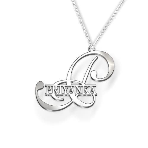 Image of Priyanka Cursive Gold & Silver Name Pendant Necklace, Best Jewelry Gift for Girls.
