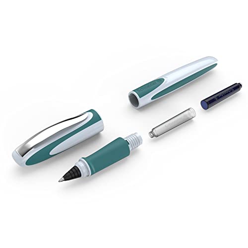 Image of Schneider Ray Cartridge Rollerball Pen, Blue Ink, Teal Barrel, Rubberize Grip, Medium Stainless Steel Tip, Refillable Ink Cartridge, 1 Each (187805)