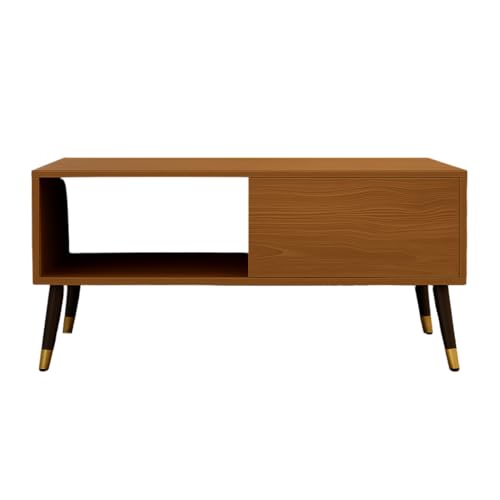 Image of MATTERHORN Noir Coffee Table - 1000x550x500 mm (LxBxH), Engineered Wood & Steel with Black & Gold Legs, Free Assembly, 1-Year Warranty - Modern Center Table for Living Room (Almond Beige Finish)