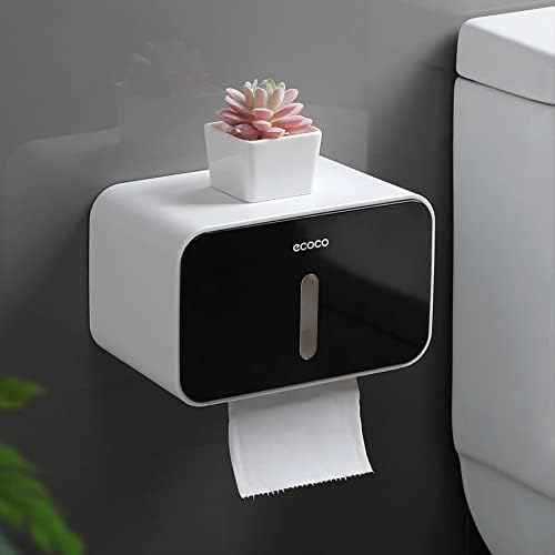 Outdoor Waterproof Toilet Paper Holder for Bathroom - Plastic Paper Tissue Holder Dispenser Full Cover Self-Adhesive Mounted