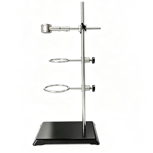 MDDEYEMEFO Laboratory Stands Support, Rod 16" Lab Stand with Cast Iron Base, Ring Stand,with a Burette Clamp and 2 Flask Ring Clamps