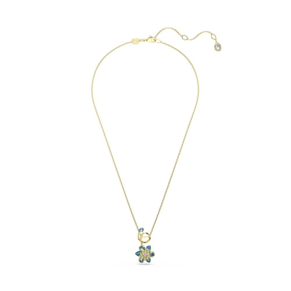 Swarovski Idyllia Pendant Necklace, Flower Motif with Multicoloured Mixed-Cut Crystals in a Gold-Tone Finished Setting, Part of the Idyllia Collection
