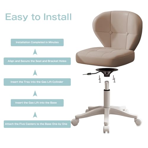 Small Office Chair with Lumbar Support, PU Leather Armless Swivel Desk Chair Adjustable Height, Compact Rolling Chair for Home Office, Bedroom, Study Khaki image 2