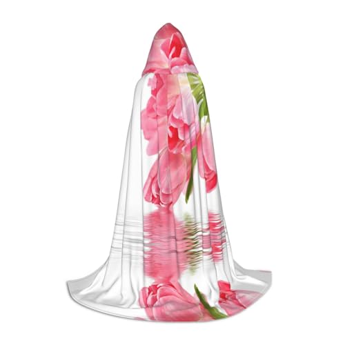 Zhengjia Pretty Pink Floral Print Halloween Hooded Cape Witch Cosplay Accessories Adult/Kids Fancy Dress Costume For Masquerade, Halloween, Family Party