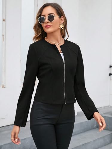 GRECIILOOKS Women Polyester Cotton Standard Length Solid Regular Fit Long Tops Oversized Shirt Jacket (GL-W1909_Black L)