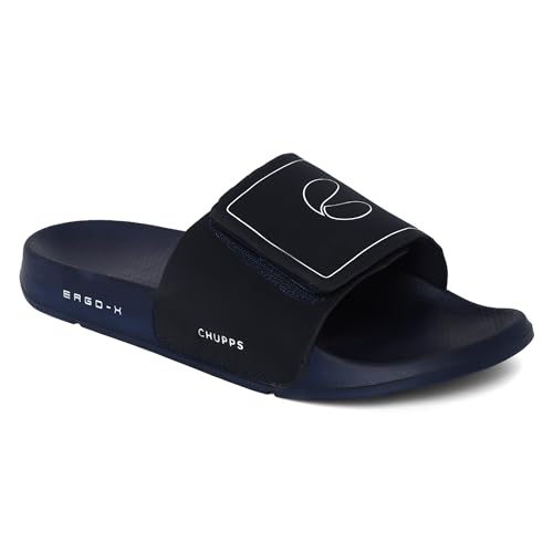 Image of CHUPPS Urban Edge Navy & Navy Drift Orthopedic Slippers | Soft Footpharma Footbed | Breathable Ventilation Holes | Lightweight Flip Flops | Anti-Skid Chappals for Everyday For Mens