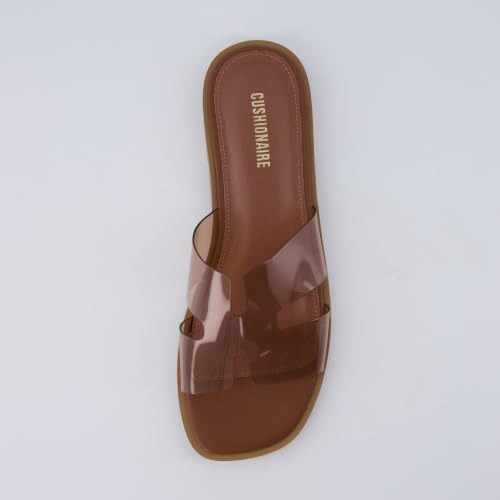 Image of CUSHIONAIRE Voyage Cutout Strap Slides for Women, Slip On Summer Flats, Trendy Footwear, Memory Foam Vegan Leather Comfortable Vacation Style Sandals