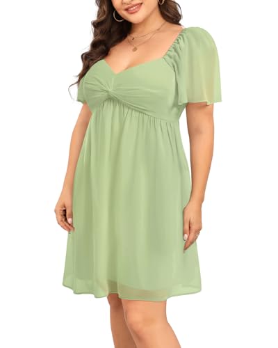 Image of Pinup Fashion Plus Size Graduation Homecoming Chiffon A-line Short Dress | Chiffon, sweetheart neck, square back neckline, ruched front bust, A-line short dress, suitable for graduation, homecoming