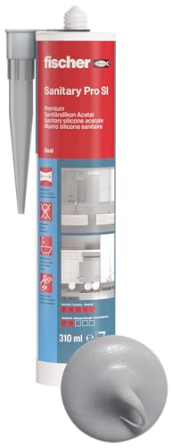 fischer Premium-Sanitärsilikon, Silikon zum Abdichten & Verfugen im Sanitär- und Küchenbereich, Kartusche für zahlreiche Anwendungen und Baustoffe, Langzeitschutz vor Schimmel, 310 ml, silbergrau