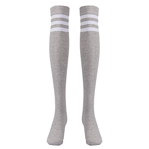 EZSTAX Medias de Rodilla para Mujer para Invierno Cálido Medias de Algodón Retro Calcetines Largos Overknee Calcetines Deportivos con Tres Rayas
