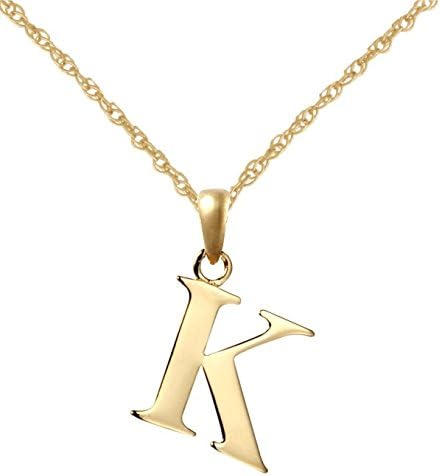 9ct Yellow Gold Initial K Pendant with 18" 9ct Gold Rope Chain