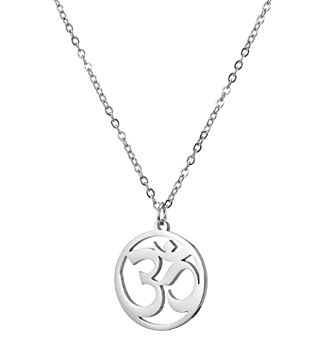 unift Collar Para Mujeres  Aum Om Ohm Sánscrito Símbolo Redondo Colgante Collar Con Encanto Hinduismo Yoga Sánscrito Amuleto Dainty Collar Colgante Joyería (plata 1)