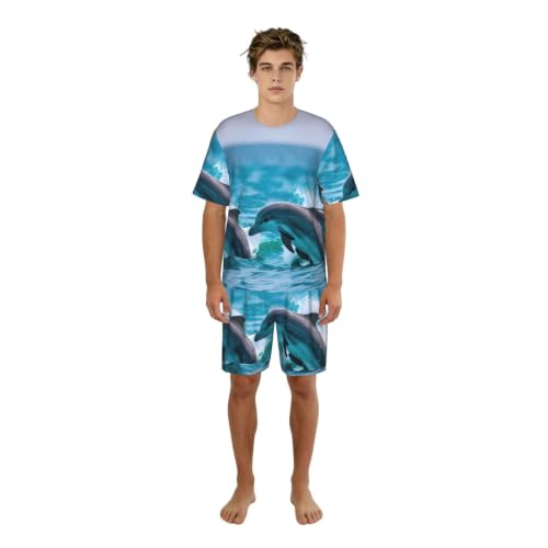 Pyjama court homme dauphins vêtement de nuit doux et respirant