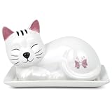 Cat Butter Dish with Lid – Cute Ceramic Plate – Keeper to leave on counter – Gift for cat lovers – Decor for dining room table – Perfect housewarming gift – Butterbell dish