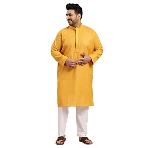 Sojanya PLUS (Since 1958), Men's Cotton checked Kurta with White Churidar Pyjama Set