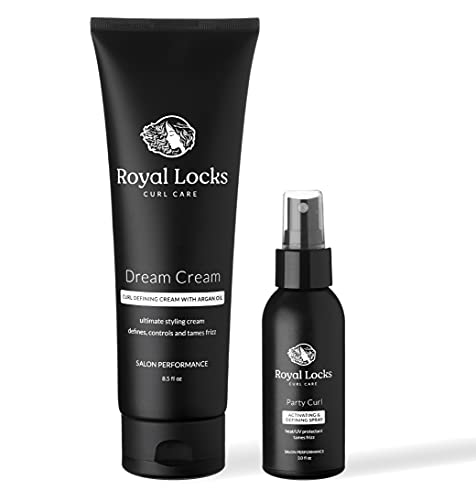 Royal Locks Dream Cream 10 Oz and Party Curl Cocktail Spray 3.72 Oz | Curl Defining and Boosting Hair Care Set with Argan Oil and UV Protectant | Pack of 2