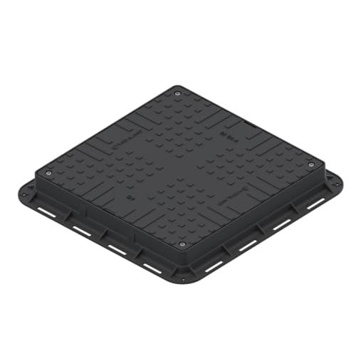 Tapa con Marco VODALAND 60x60 de Plástico Negro - Clase de Carga A15 para Arquetas de PVC, Pozos y Alcantarillas - Tapa Cuadrada para Registro y Alcantarillado