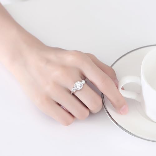 S925 Sterling Silver Engagement Rings for Women, 1ct Diamond Band Ring Round Cut VVS1 D-Color, Bridal Gift for Wife3