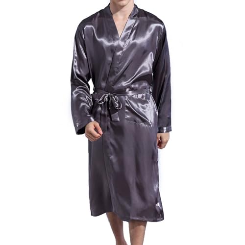 Men's Long Sleeve Robe Satin Bathrobe Soft Lightweight Summer Luxury Belt Pocket Mid-length Halloween