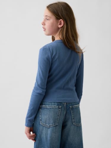 Image of Gap Girls' Long Sleeve Ribbed Henley Top Shirt