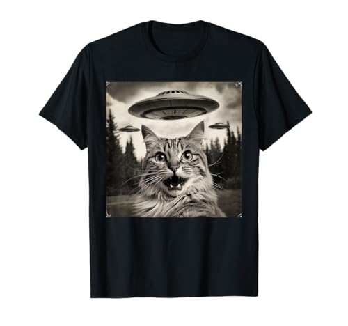 Cat Selfie With Alien UFO Funny Cat Gifts For Men Women Kid Camiseta