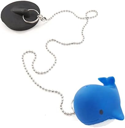 Bath Plug and Chain Universal Sink Plug 45 mm/1.78 Inch Rubber Plug Chain with Cartoon Pattern Animals Long Metal Chain Great Universal Replacement for Bathrooms and Laundries (Whale)