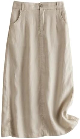 IDEALSANXUN Womens Cotton Linen Skirts Spring Summer A Line Midi ...