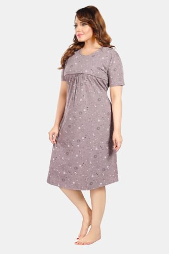 Image of Fabme Women's Above Knee Length Printed Pre and Post Pregnancy Pure Cotton Nursing Nightdress Nighty