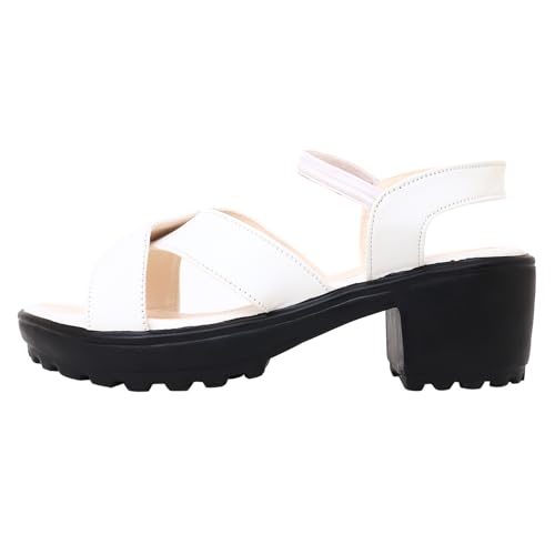Image of Todhwear Women's Cross-Strap Block Heel Sandals, Gold, Chunky High Heel with Ankle Elastic Strap, Open Toe Wedges
