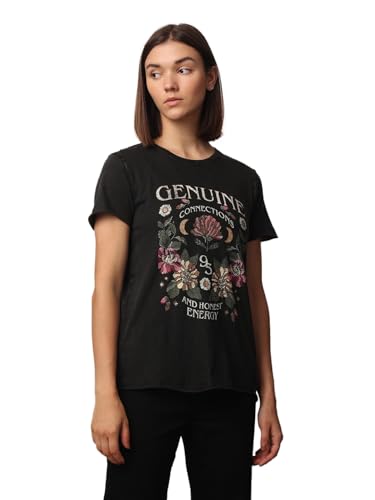 Image of Only Women's ONLLUCY Life REG S /S Western TOP Box JRS T-Shirt, Black /Print: