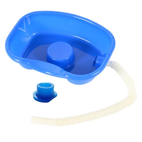 KOMBIUDA Thickened Shampoo Sink Portable for Patients Smooth Round Edges Medical Grade Blue Drainage Tube