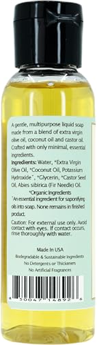 Image of Claya Fir Needle Liquid Castile Soap - Organic Ingredients, Biodegradable, Gentle for Sensitive Skin, Versatile Use and Travel size (2 Pack of 2 fl oz)