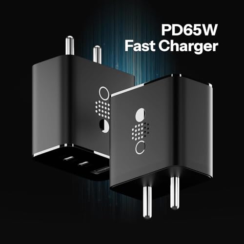 Image of CMF 65W by Nothing GaN Trio Charger Adapter & Nothing C to C Cable | 3-Port USB-C /A Fast Wall Charger for CMF 1, Nothing 3A, Nothing 2A, Nothing 2,Nothing Phone 1, Samsung S24 Ultra - Black