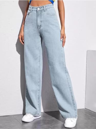 Image of Glossia Denim Baggy Jeans for Women | Stretchable High Waist Straight Fit Jeans for Women | High Rise Stretch Denim | Loose Fit Plus Size Denim (Sizes - 24 to 44) WJ32-1205-$