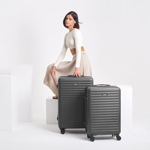 Image of Assembly Luggage Trolley Set of 2- Medium Check-in + Check-in Large with TSA Locks & 8 Spinner Wheels, Spacious Polycarbonate Hard Shell Trolley Bags for Business Travel & Vacations, Grey, 24+28 Inch