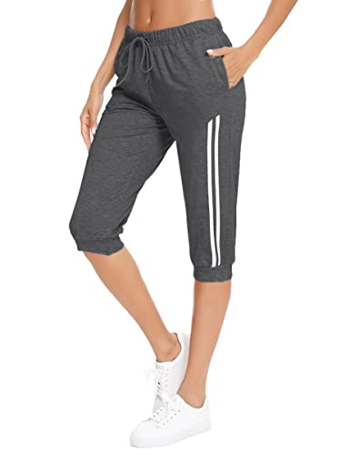 Jezonga Women's Joggers Pants Capri Cropped Sweatpants Trousers Soft Workout Gym Running Lounge Tracksuit Bottoms with Pockets （Dark Grey，L）