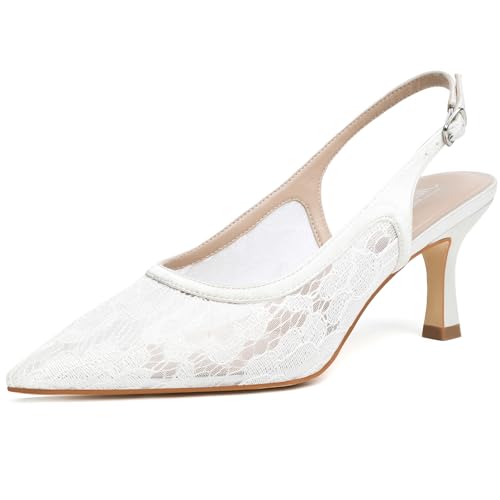 Image of Mostrin Kitten Heels for Women Slingback Pointed Closed Toe Heels Women's Pumps Shoes for Wedding, Party, Commuting