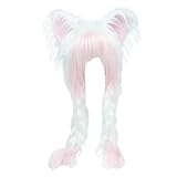 BNLIDES Handmade Fursuit Fur Cat Ears Headwear Plush Warm Hat Costume Party Head Accessories for Halloween (White Pink)