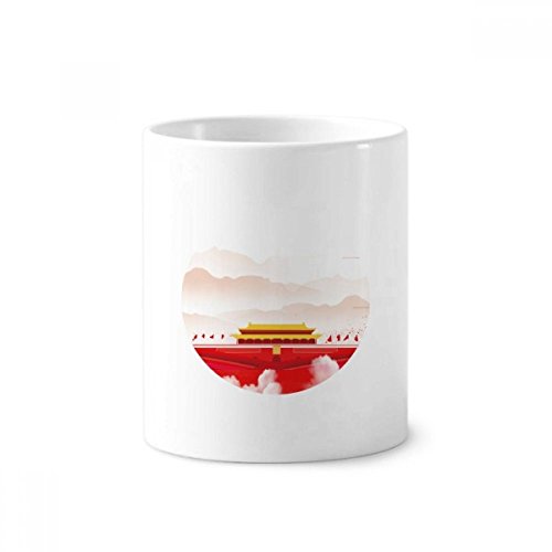Gobelet brosse à dents en céramique Tiananmen pot à crayons rouge motif montagne brouillard 350ml