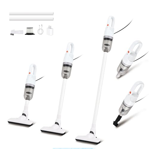 TROURAY Handheld Vacuum Cleaner,Ultra-Lightweight Mini Portable Vacuums for Home, 6 in 1 Stick Vac Cleaners for Car,Pet Hair(White Corded)