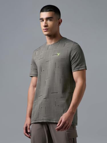 Image of Men Jacquard Slim Fit Round Neck Sports T-Shirt with Double Cool Cooling Technology, UPF 50+ UV Protection, Quick Dry, Anti Odour, Stretch Performance Gym, Running & Workout T-Shirt