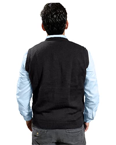 Tinkuy Peru Men’s Button-Up Cardigan, Authentic Peruvian Alpaca Wool V Neck Knitted Argyle Sweater Vest, (Black, 3X-Large) #TOP2
