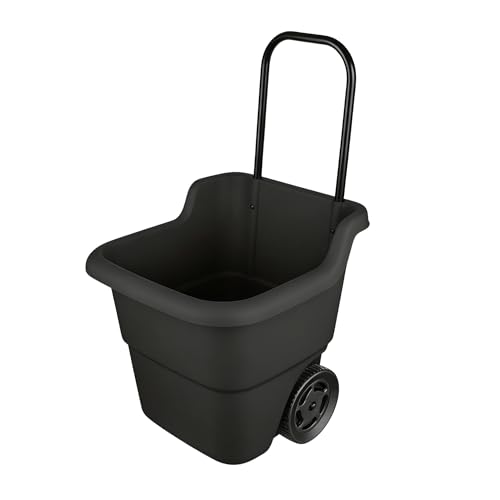 15 Gallon Rolling Garden Cart Durable Resin Multi-Purpose Yard Cart Retractable Handle and 7 Inch Wheels Outdoor Utility Cart for Gardening Lawn and Home Hauling (Black)