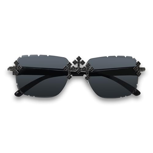 Image of Iced-Out Triple Cross Sunglasses - Frameless Diamond-Cut Luxury Shades for Men & Women | UV400 Hip-Hop Eyewear